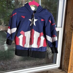 Marvel Avengers Captain America Blue Full Zip Fleece Hoodie Jacket, Back Hit 18M